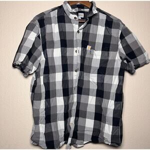 ⚫ Carhartt 🪵 Black & Gray Buffalo Plaid Short-Sleeve Button-Up – L